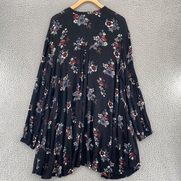 Free People Dress Womens Medium Black Multi Floral Tunic Gauzy Long Sleeve Mini - Picture 3 of 9
